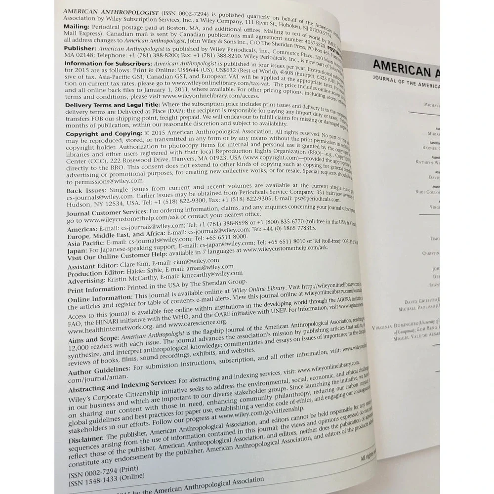 American Anthropologist Vol 117 No 2 June 2015‎ Anthropology Journal Softcover